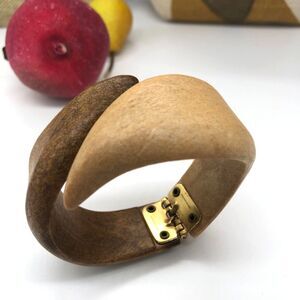 Custom Wooden Open & Close Bracelet Bangle Two-Tone Hong Kong 1990s